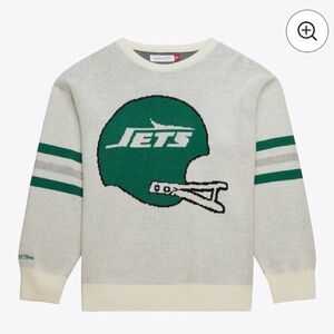 Mitchell & Ness Jets Retro Green and Cream Crewneck Sweater